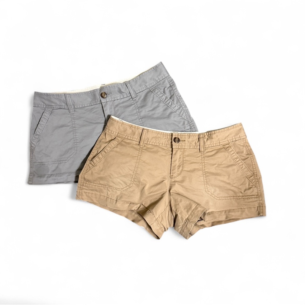 OLD NAVY Y2K Low Rise Gray Tan Boyfriend Spandex Shorts Set Women Sz 6 Casual